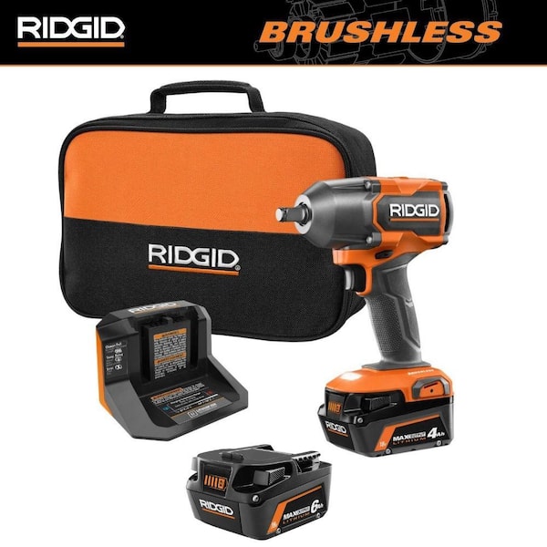 RIDGID 18V Brushless Cordless 1/2 in. Impact Wrench Kit with 6.0 Ah and 4.0 Ah MAX Output Batteries, and Charger