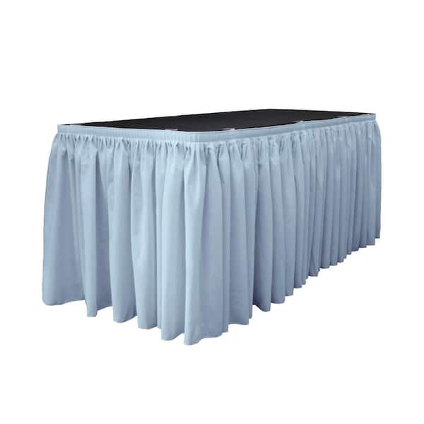LA Linen 30 ft. x 29 in. Long Light Blue Polyester Poplin Table Skirt with 15 L-Clips