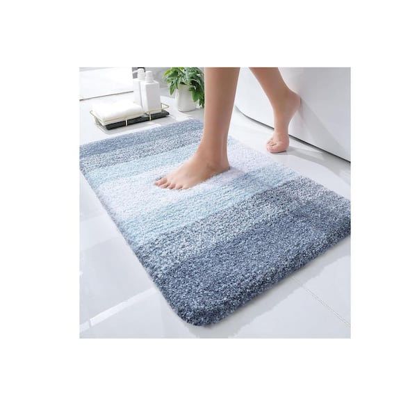 Aoibox 24 in. x 16 in. Blue Stripe Microfiber Rectangular Contour Bath Rugs