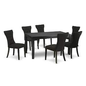7-Piece Black Finish Solid Wood Top Dining Table with 6 Parson Chairs with Lattice Back