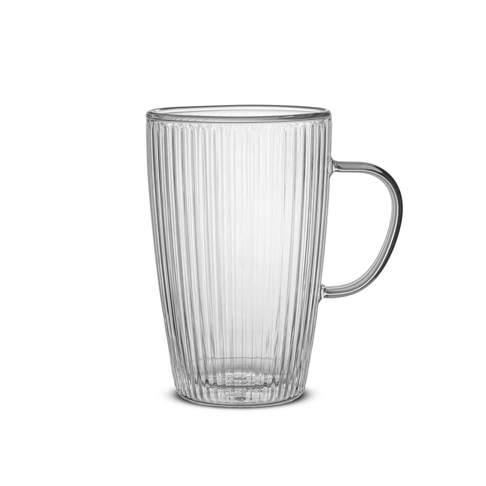 JoyJolt Fluted Savor Lead Free Glass Double Wall Mug, 15 oz. (Set