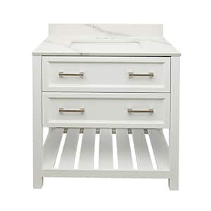 Tremblant 31 in. W x 22 in. D x 36 in. H Bath Vanity in White with Quartz Stone Calacatta White Top with White Basin