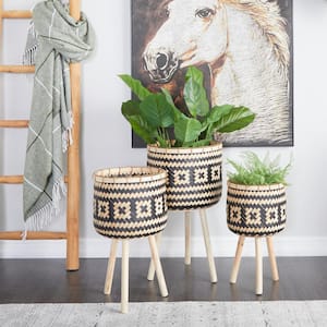 27 in., 23 in., and 20 in. Large Brown Bamboo Tribal Handmade Planter (3- Pack)