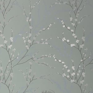 16 in. x 24 in. Sage Green West Coast Branch Vinyl Wallpaper Panel (8-Pack) Covers 21.33 sq. ft/Package