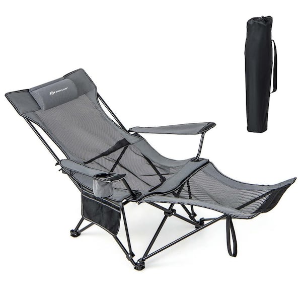 Costway Folding Camping Chair with Detachable Footrest for Fishing, Camp, Picnics Grey