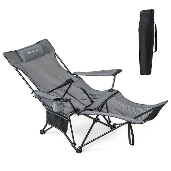 Folding Camping Chair with Detachable Footrest for Fishing, Camp, Picnics Grey