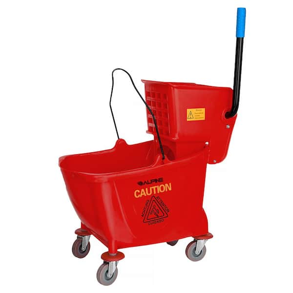 Alpine Industries 36 Qt. Mop Bucket with Side Press Wringer in Red