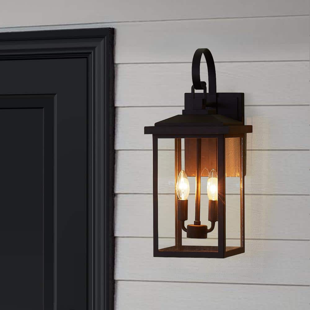 Kawoti 19.75" Black Glass 2-Light Outdoor Wall Lantern