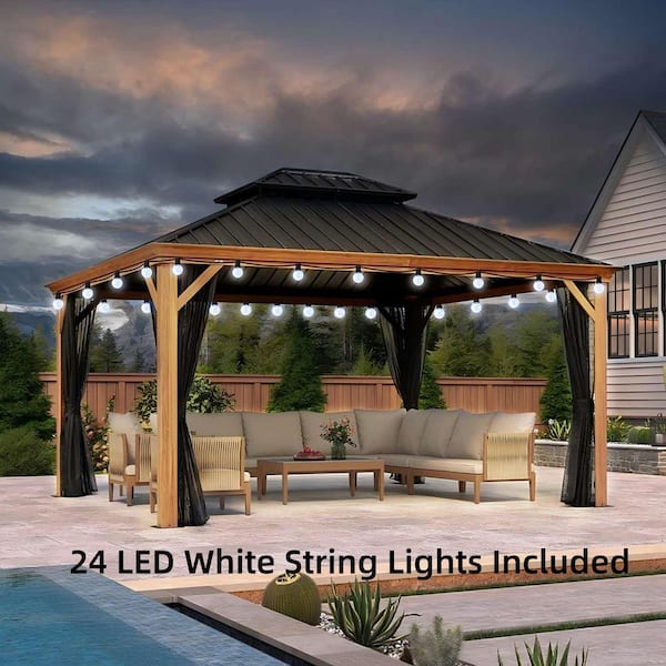 PURPLE LEAF 12ft.x 14 ft.Wood Grain Luxury Aluminum Frame Patio
