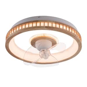20 in. Flush Mount Integrated LED Indoor Wood Reversible 6 Wind Speeds Ceiling Fan with Remote