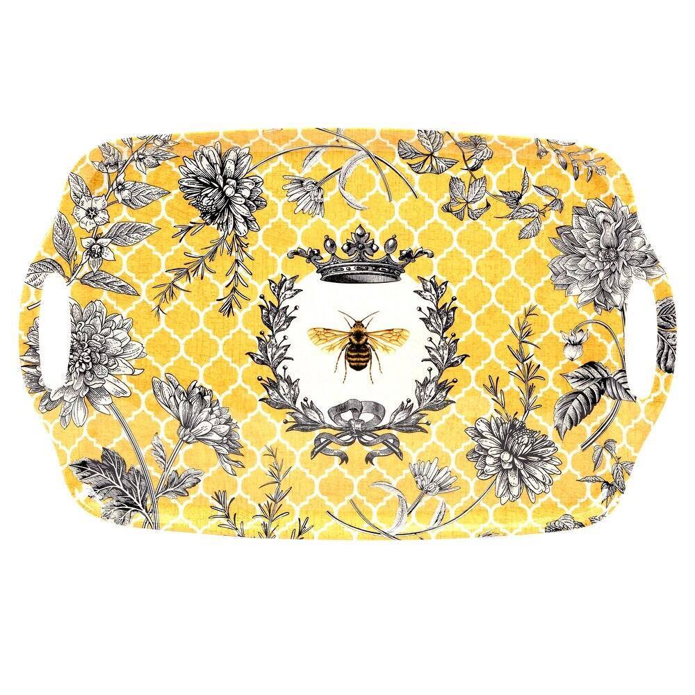 French Bees Yellow and Black Melamine Rectangular Platter Set
