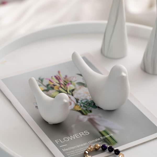 Uniquewise Set of 2 White Bird Ceramic Sculptures 2.4 in. Height, 5 in. Width