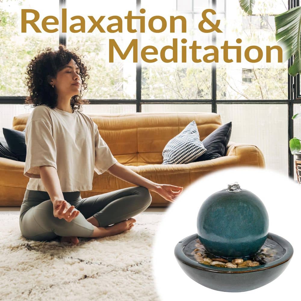 Green Ceramic Orb Tabletop Water Fountain with Smooth Glaze