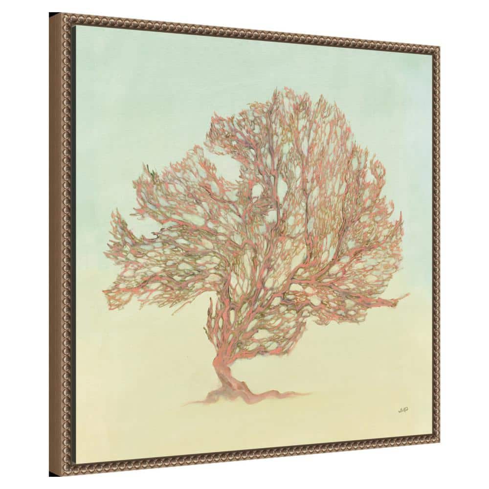Sea Fern II Pink and Green Canvas Wall Art with Bronze Frame