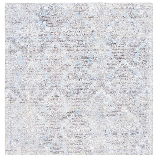 Mirage 6 ft. x 6 ft. Light Blue/Gray Distressed Ornate Square Area Rug