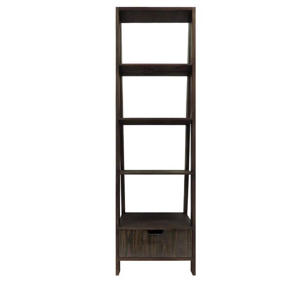 THE URBAN PORT 69 in. Distressed Brown Wood 4-shelf Ladder Bookcase with Open Back