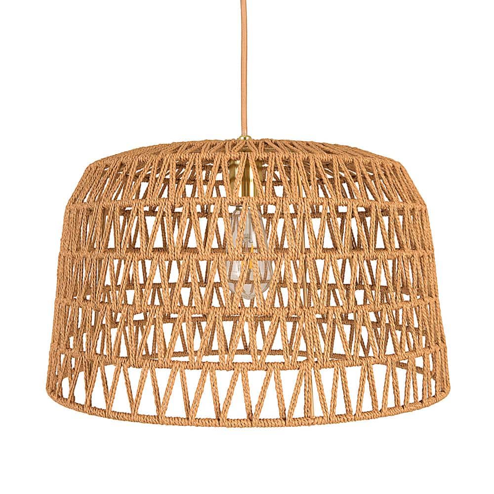 Natural Woven Paper Rope and Gold LED Bohemian Pendant Light