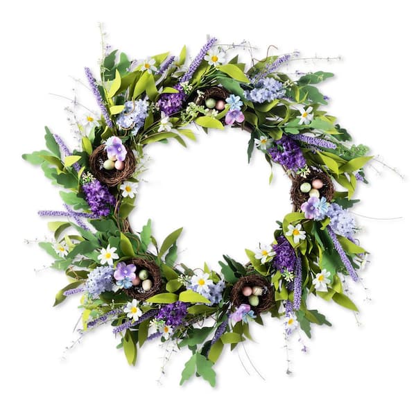 24 in. H Easter Lavender and Bird Nest Wreath