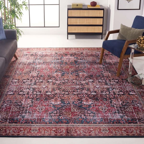 Tucson Rust/Green 7 ft. x 7 ft. Machine Washable Ornate Border Square Area Rug