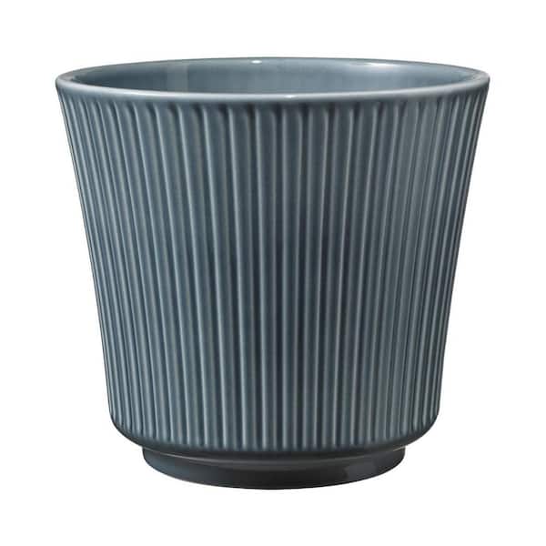 Vigoro 7.9 in. x 7.9 in. D x 7.1 in. H Leeanne Small Glossy Blue Textured Ceramic Pot