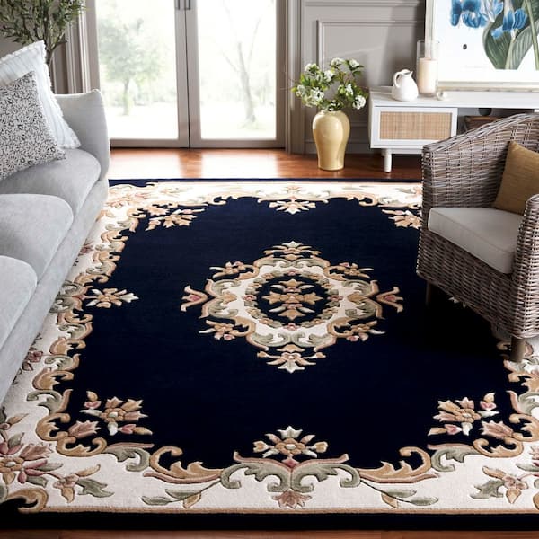 Aubusson 8 ft. x 10 ft. Navy/Ivory Floral Area Rug