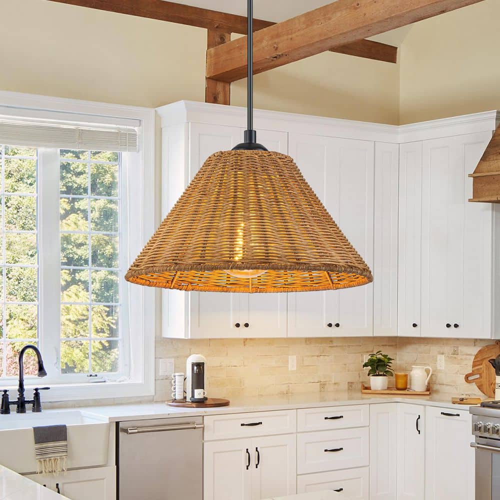 Carter 11 in. Rattan Cone Pendant Farmhouse Kitchen Island Light price history on PriceWatchPro