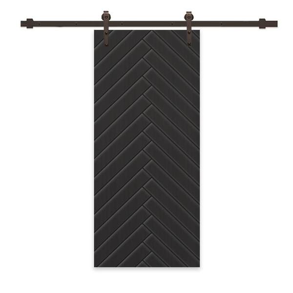 CALHOME 24 in. x 80 in. Black Painted Composite MDF Paneled Interior Sliding Barn Door with Hardware Kit