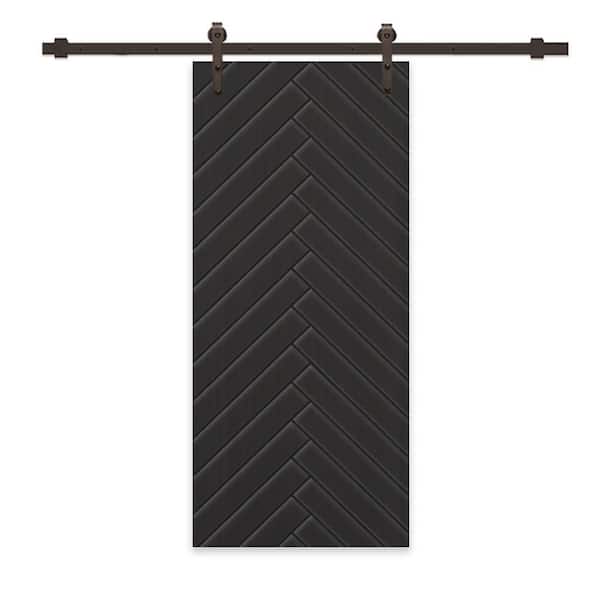 CALHOME 30 in. x 84 in. Black Painted Composite MDF Paneled Interior Sliding Barn Door with Hardware Kit