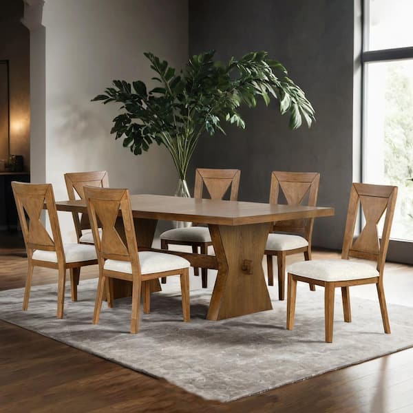 Furniture of America Jaken 7-Piece Rectangle Rustic Oak Wood Top Dining Table Set with Hourglass Design (Seats 6)