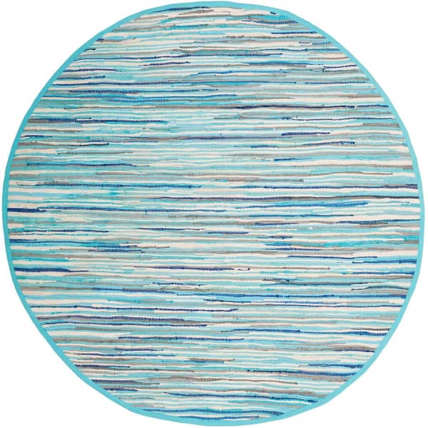 SAFAVIEH Rag Rug Turquoise/Multi 4 ft. x 4 ft. Round Striped Fleck Area Rug