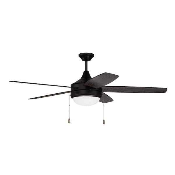 CRAFTMADE Phaze-5 Blade 52 in. Indoor Dual Mount Flat Black Ceiling Fan with LED Integrated Light Kit