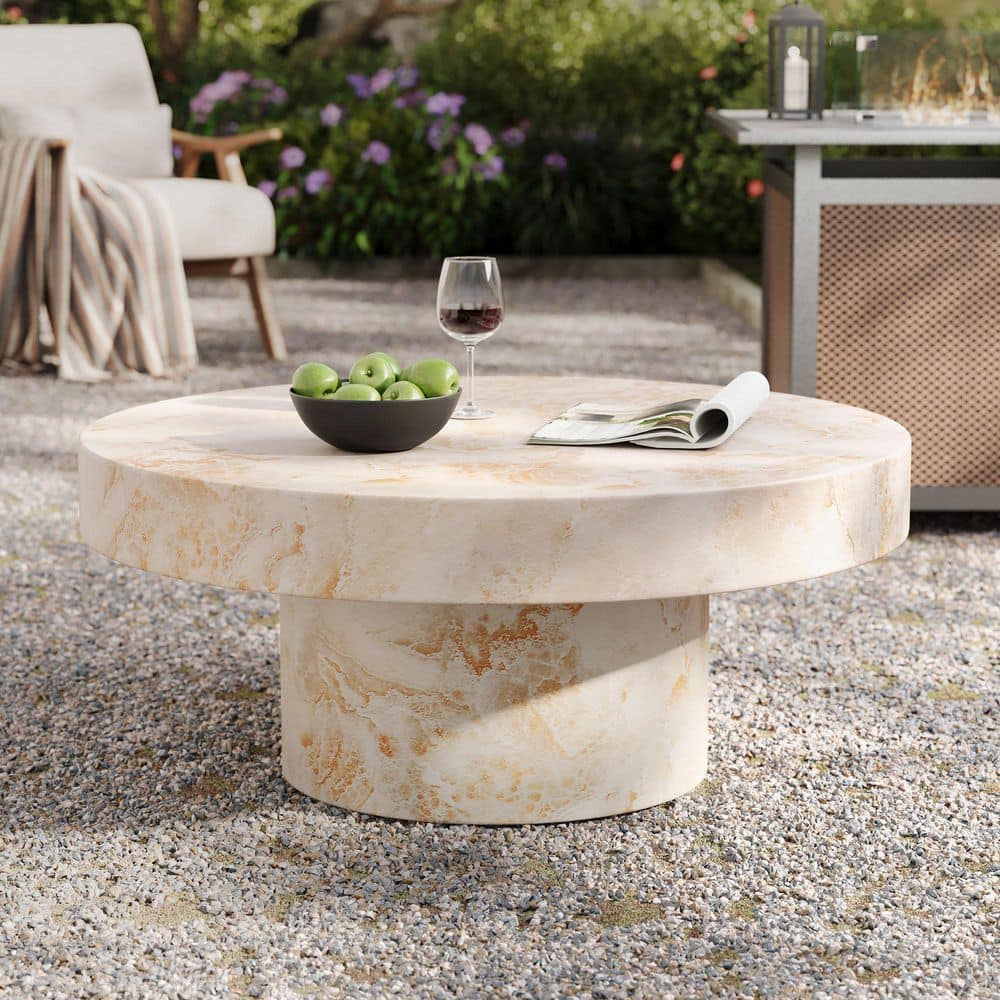 Alora Round Honey Onyx Faux Stone Concrete Coffee Table