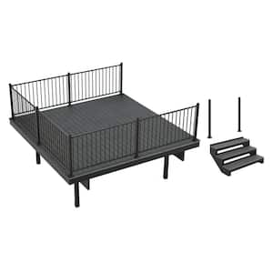 Infinity IS Freestanding 12 ft. x 12 ft. Cape Town Grey Composite Deck 3 Step Stair Kit with Steel Frame and Steel Rail