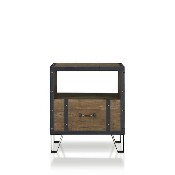 Furniture of America Gendron 19.69 in. Reclaimed Oak Rectangle Wood End Table with Storage