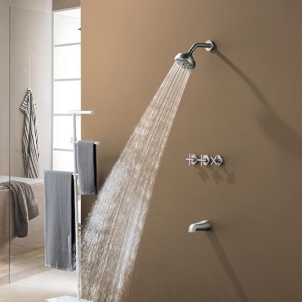 Triple Handles 10-Spray Shower Faucet 1.8 GPM with Easy to Install Feature in Brushed Nickel
