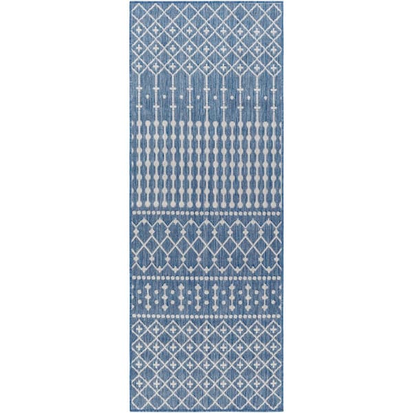 Livabliss Long Beach Blue/Gray Tribal 3 ft. x 7 ft. Indoor/Outdoor Runner Indoor/Outdoor Area Rug