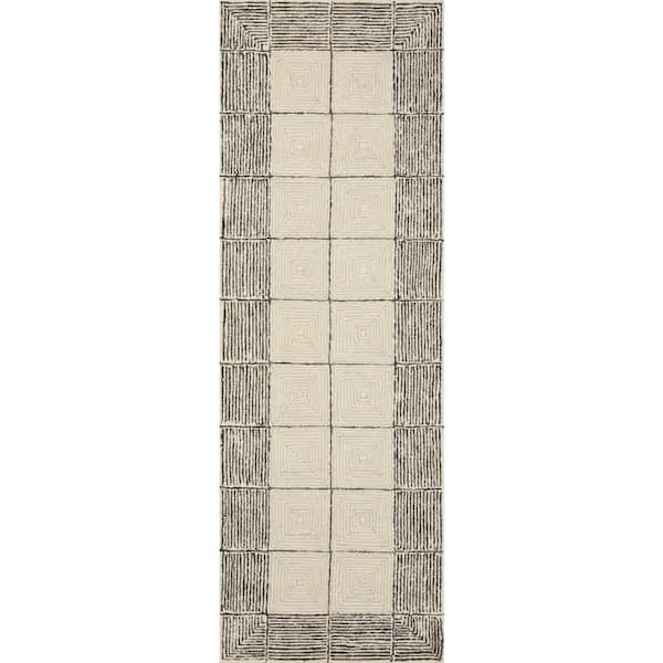 Chris Love Julia Francis Cream / Black 2 ft. 6 in. x 7 ft. 6 in.  Contemporary Runner Rug