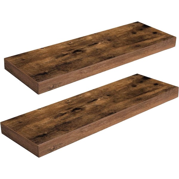 Cubilan 23.6 in. W x 7.9 in. D x 1.5 in. H Rustic Brown Wood Decorative Wall Shelf Wall Shelf Set of 2