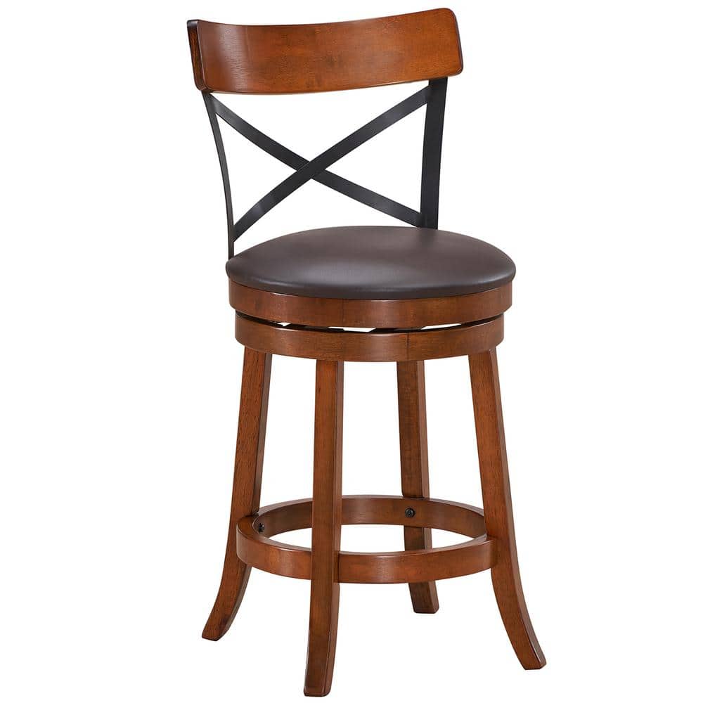 Walnut and Black Swivel 25'' High Back Bar Stools Set of 4