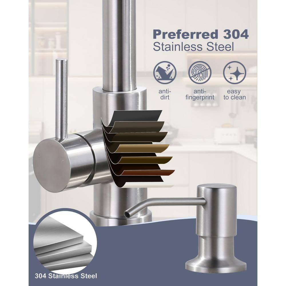 Brushed Nickel Single Handle Pull Down Kitchen Faucet with Soap Dispenser