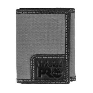 Men's Canvas Leather RFID Trifold Wallet with Zippered Pocket (Charcoal)