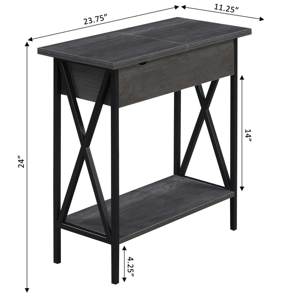 Charcoal Gray Wood and Black Metal End Table with Charging Station