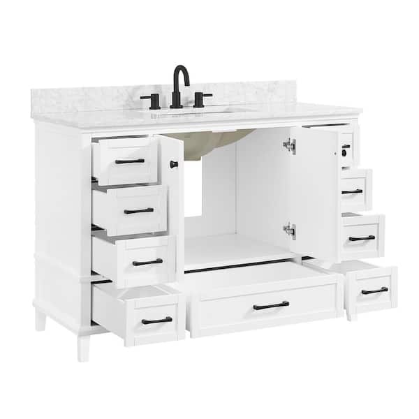 Home Decorators Collection Merryfield 43 in. W x 22 in. D x 35 in. H Single  Sink Freestanding Bath Vanity in White with Carrara Marble Top  19112-VS43-WT - The Home Depot