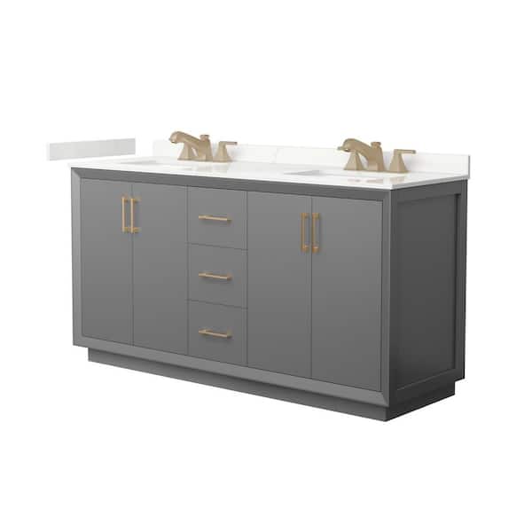 Wyndham Collection Strada 66 in. W x 22 in. D x 35 in. H Double Bath Vanity in Dark Gray with Giotto Quartz Top