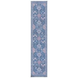 Serapi Blue/Ivory 2 ft. x 9 ft. Machine Washable Floral Bohemian Runner Rug
