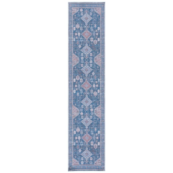 Serapi Blue/Ivory 2 ft. x 9 ft. Machine Washable Floral Bohemian Runner Rug