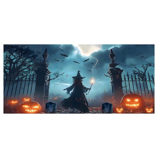 Halloween Car Decorations Kit w/Magnetic Hook & Elastic Cord, Large Banner Backdrop for 2-Car Garage Door