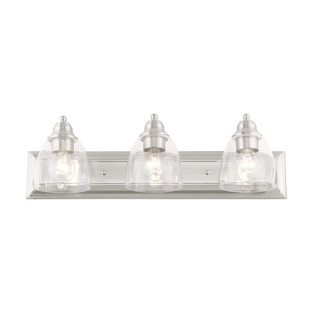 Elegant Brushed Nickel 3-Light Vanity Sconce with Hand Blown Glass Shades
