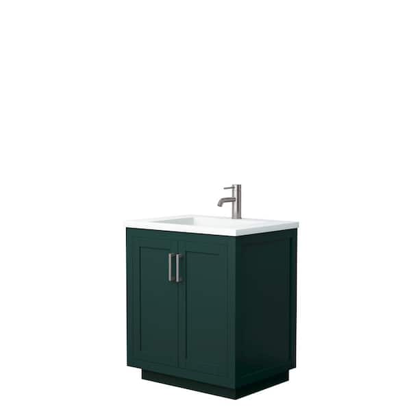 Wyndham Collection Miranda 30 in. W x 22 in. D x 34.25 in. H Single Bath Vanity in Green with Matte White Solid Surface Top