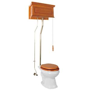 Mahogany High Tank Pull Chain Toilet 2-piece 1.6 GPF Single Flush Elongated Bowl Toilet in. White Seat Not Included